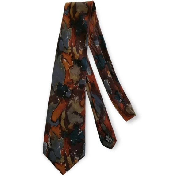Emanuel Ungaro Paris 100% Silk Italian Tie Abstract Print Earth Tones - Picture 2 of 14